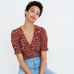 Madewell, Silk Button-Sleeve Top in Spring Prairie